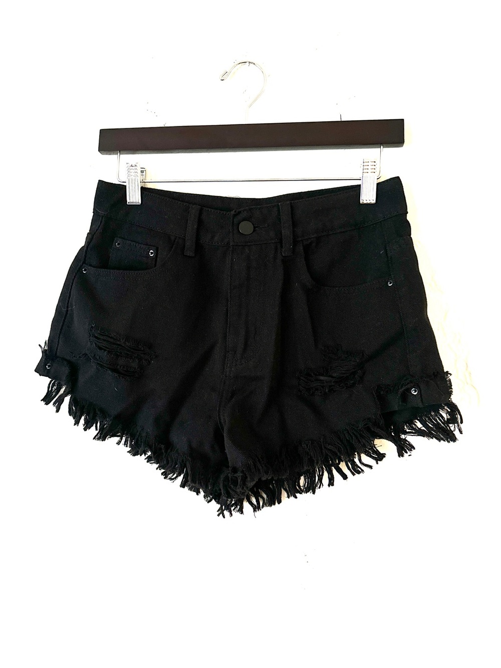 SHEIN Frayed Distressed Black Jean Shorts